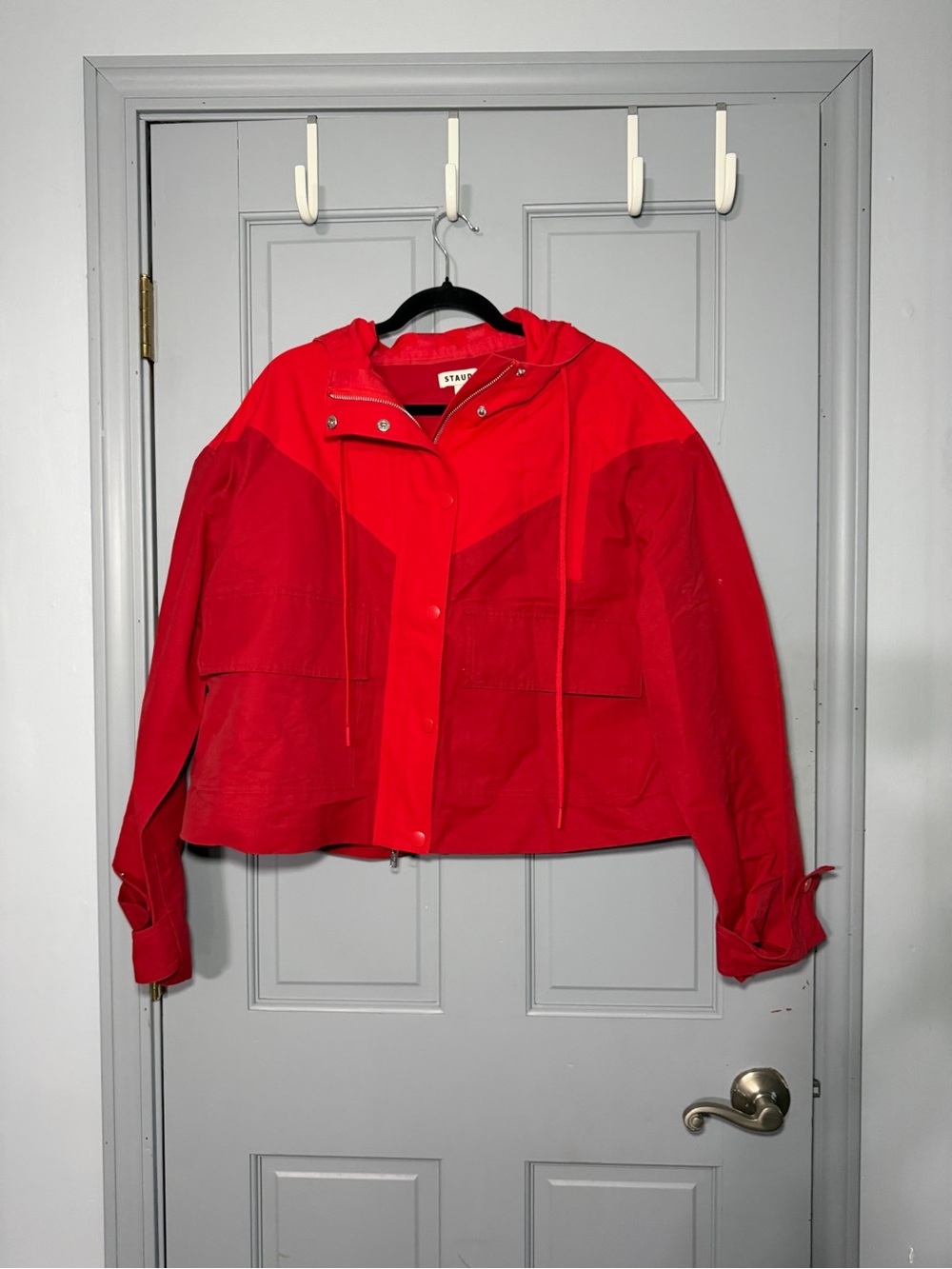 STAUD Alta NWOT $395 still in store Two-Tone Red Utility Hooded Jacket